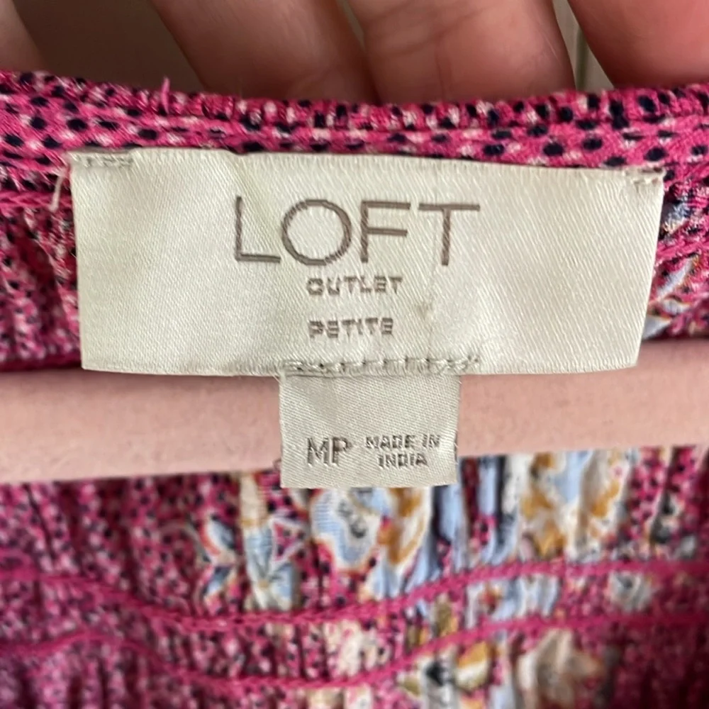 LOFT Pink Flutter Sleeve Sundress smocked midi Petite M